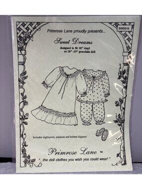 Primrose Lane Sweet Dreams Nightgown Pajamas Pattern for Size 18" Dolls